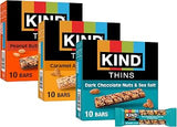 KIND Thins Snack Bars Variety Pack, Gluten Free, Low Calorie, Healthy Snacks, Dark Chocolate Nuts & Sea Salt, Caramel Almond & Sea Salt, Peanut Butter Dark Chocolate, 4g Sugar, 30 Count