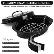 Vankutl Roasting Pan with Rack and Lid, 13 Inch Carbon Steel, Black