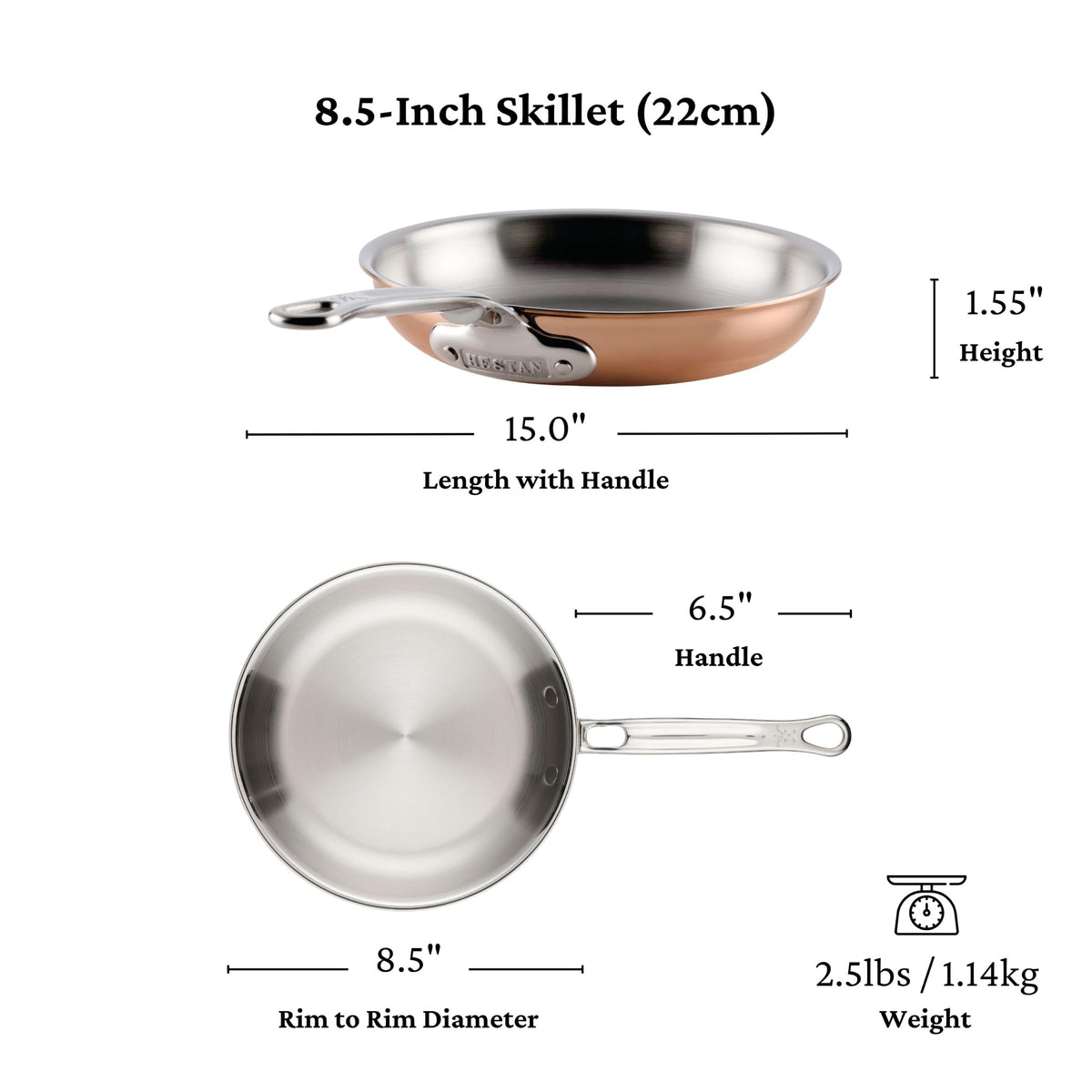 CopperBond® Aura™ 8.5" Professional Copper Skillet by Hestan – 8.5 Inches, 1.5 quarts, Copper, Model 31847