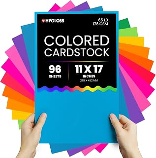 Hygloss Bright Colored Cardstock - 11x17-Inch, 12 Assorted Colors, 96 Sheets, 65 lb/ 176 gsm, Fade-Resistant, Acid-Free Color Card Stock Paper
