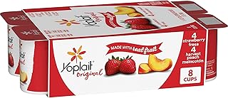 Yoplait Original Low Fat Yogurt Variety Pack, Strawberry and Harvest Peach, Made with Real Fruit, 8 Yogurt Cups, 48 oz