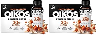 Oikos Protein Shake, Salted Caramel, 30g High Protein Drinks, Shelf Stable, Ready to Drink, 5g Prebiotic Fiber, 12 fl oz Bottle,(Pack of 24)