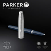 Official Hoodie 51 Fountain Pen F Fine Point Luxury Brand Gift Midnight Blue CT with Converter Nib Stainless Steel Palladium Finish Genuine Import by Parker – Model 2153508Z