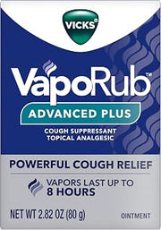 Vicks VapoRub Advanced Plus, Powerful Cough Suppressant, Topical Chest Rub & Analgesic Ointment, Medicated Vapors, Fast Cough Relief, 2.82oz x 2