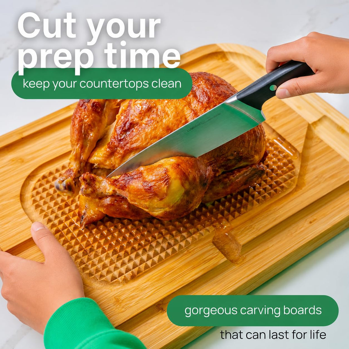 Greener Chef Carving Board, 18 x 13 Inch Bamboo, Two-Tone