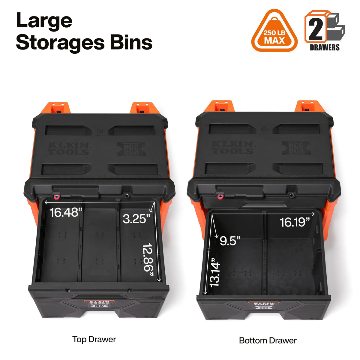 KLEIN TOOLS Two Drawer Rolling Toolbox / Orange / 250.0 pounds Tool Boxes