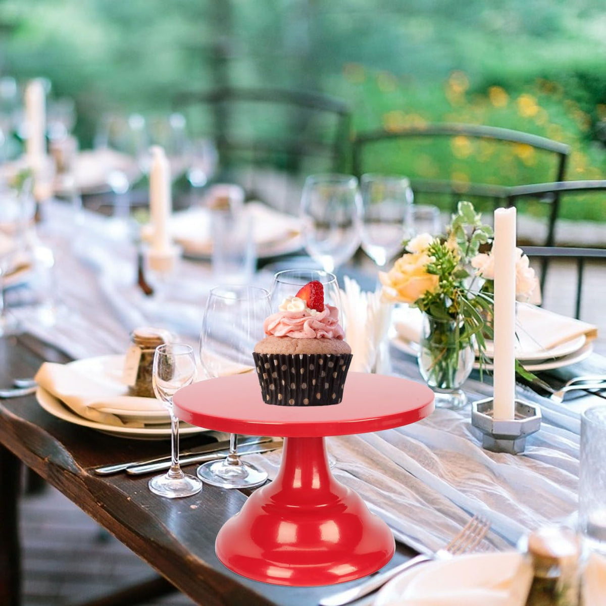 Vaguelly Iron Cake Stand, Small Red 8 Inch Round