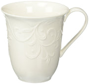 Opal Innocence Carved Mugs by Lenox – 12 Ounces, 12 fluid_ounces, Stoneware, White, Model 31881