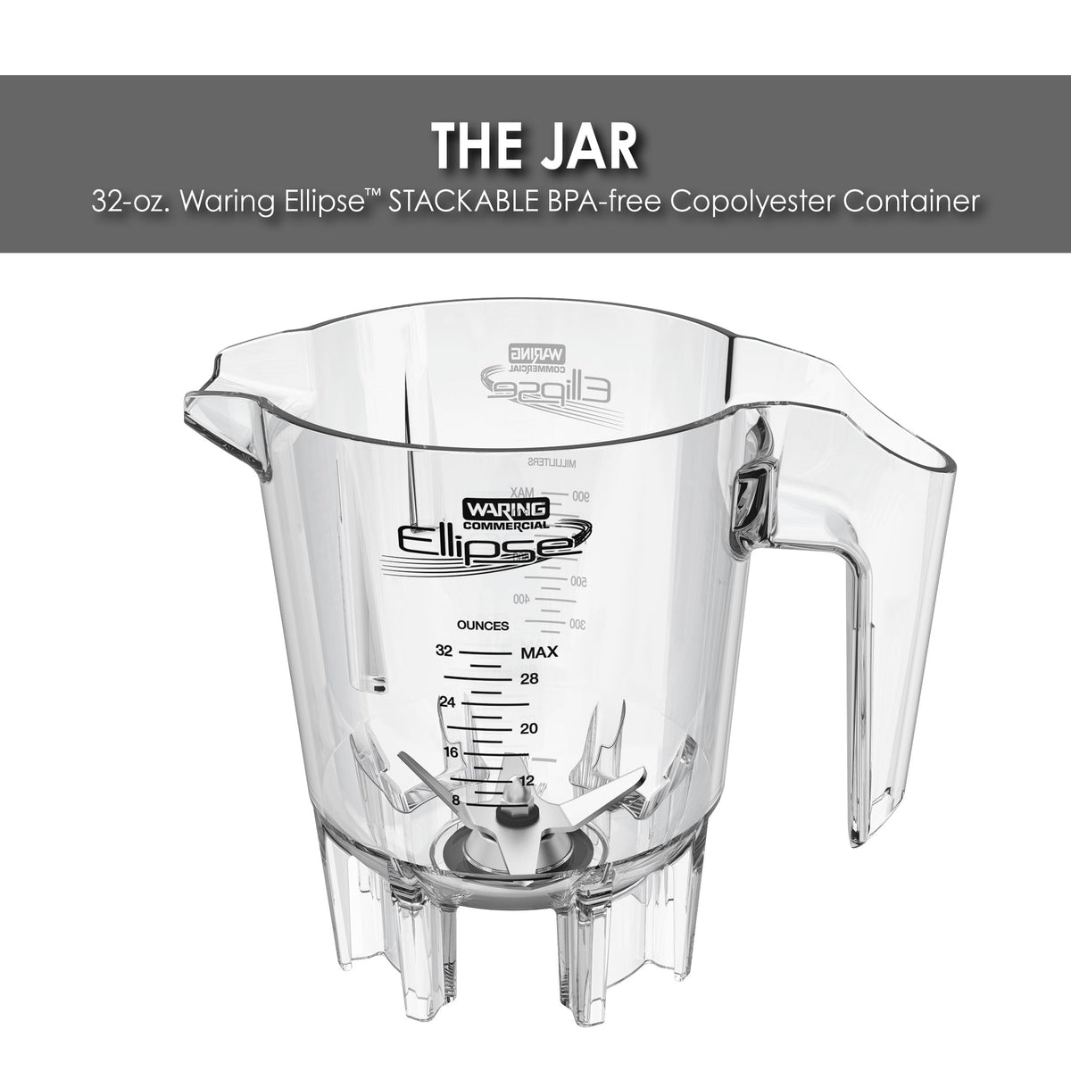 32-oz. Copolyester Jar for MXE2000 Ellipse Blender by Waring – 32 Ounces, 32.0 fluid_ounces, Copolyester, Clear, Model CAC188