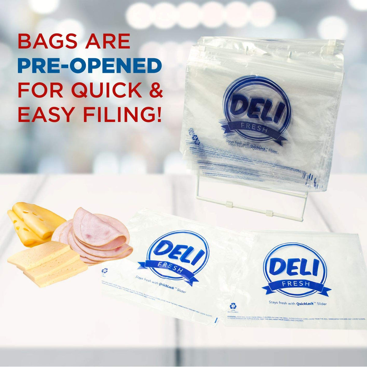 Zip-Slide Closure Deli Bags by Jaccard – 10" x 8" x 1.25 mm, 1000 liters, Polyethylene (PE), 1 color - clear with printing, Model 200202
