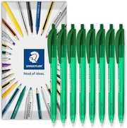 STAEDTLER 4230 Retractable Ballpoint Pen, Pack of 8 in Envelope, Green | Triangular Barrell, 1.0mm Line Width, Everyday Writing Pens, Home, Office, Work, Study