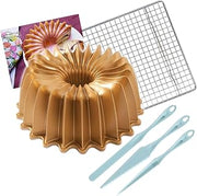 Bundt Cake Pan - Finishing Tool & Cooling Rack Set by Nordic Ware – Large, 10.0 cups, Aluminum, Gold, Model NW8577K2