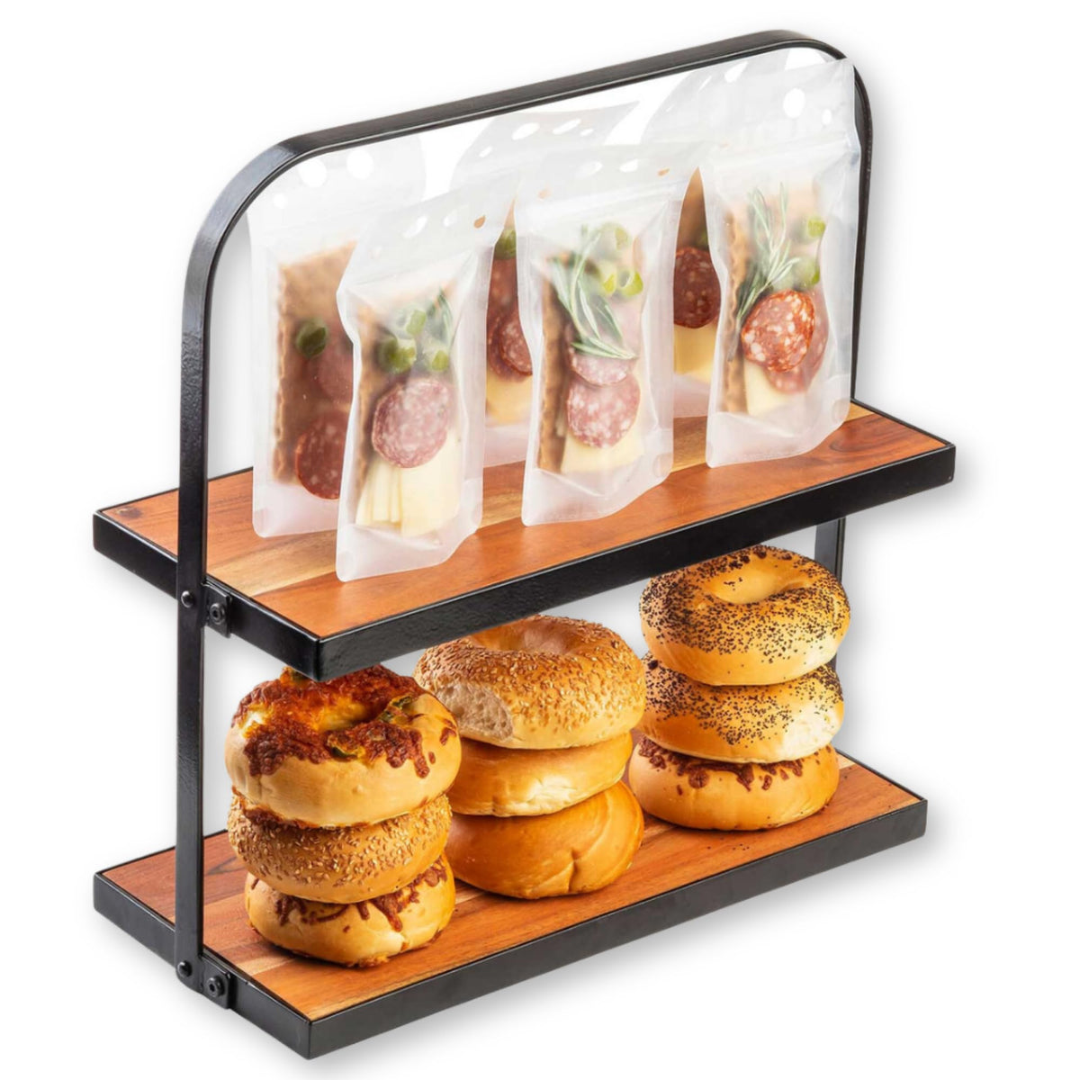 Collapsible 17.5 x 8" x 18" 2-Tier Display Stand by Tablecraft – One Size, Alloy Steel, Black, Model 10718