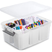 Citylife Craft Organizer Bin with Lid, 17 Quart with 6 Dividers, Clear White
