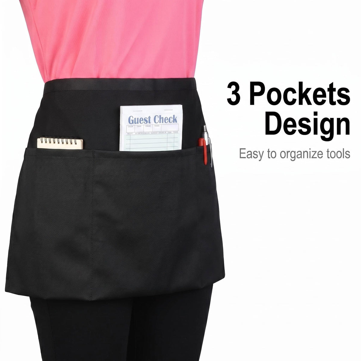 Black Waist Server Apron by Generic – Multicolor, Model 1pc
