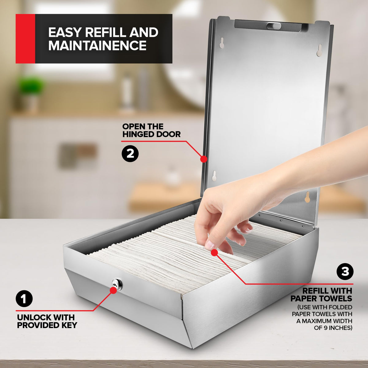 Wall Mount Paper Towel Dispenser 8 Count Large Capacity Stainless Steel Hand Towel Holder Commercial Dispenser Holds 400 Towels by Stock Your Home – Metal, Model SYH-4230-Case