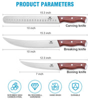 Naitesen Butcher Knife Set, 3 Piece High Carbon Steel, Redwood Handle