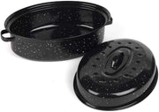 Vankutl Roasting Pan with Lid, 16 Inch Oval Enamel Carbon Steel, Black