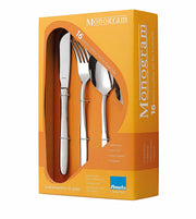 Monogram Bead 16 Piece Boxed Flatware Set for 4 people by Amefa – Regular, Stainless Steel, Pack of 16, Model 051500MV16B62