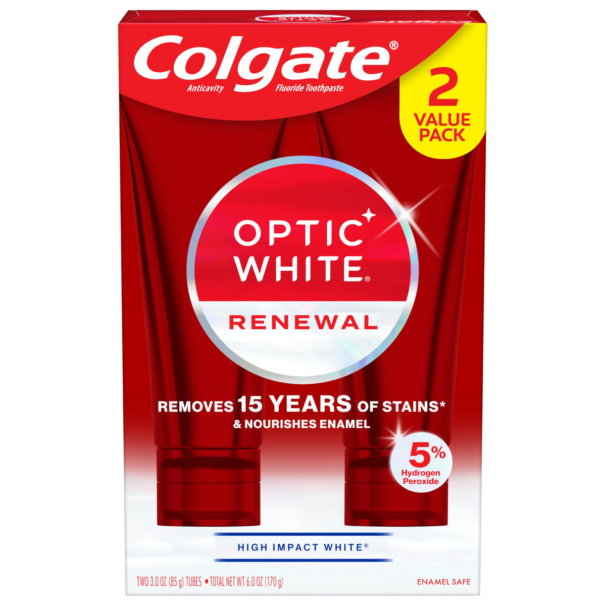 Optic White Renewal Teeth Whitening Toothpaste by Colgate – 1.5 Fl Oz (Pack of 2), Pack of 2, Model 61038726