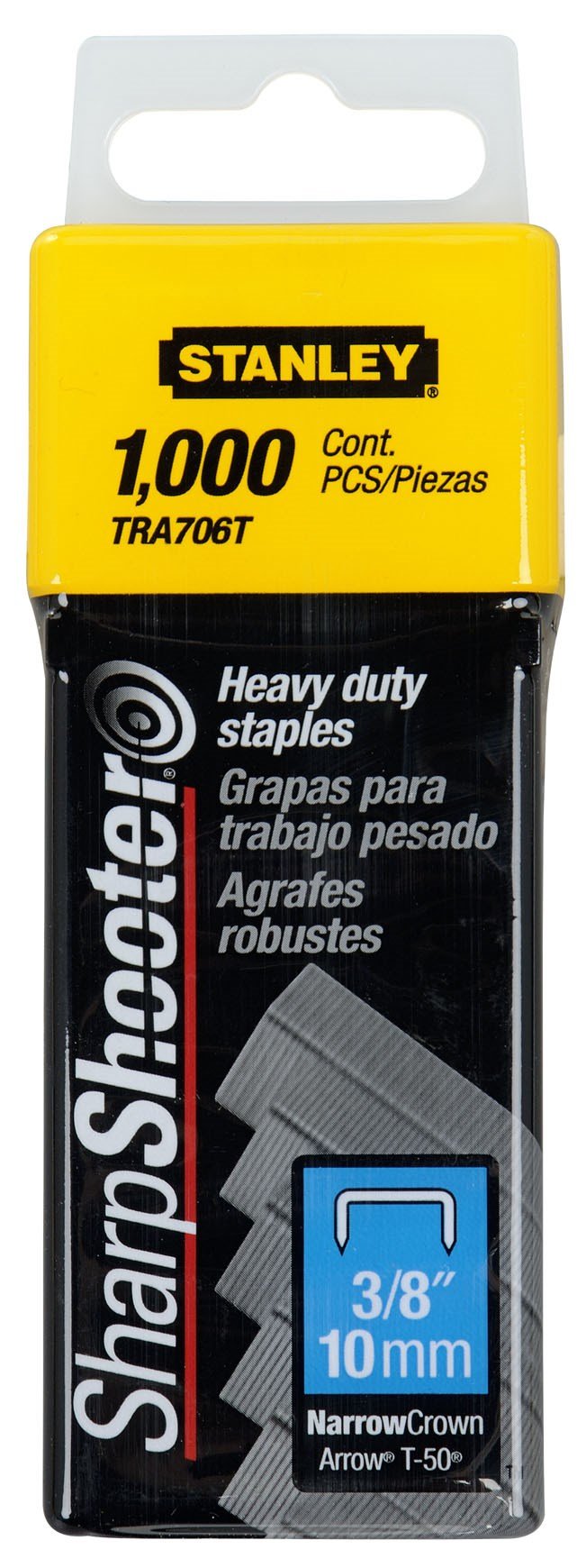 Stanley Hand Tools 3/8" Sharp Shooter Narrow Crown H-D Staples by Bostitch – 3/8", silver or gray, Pack of 1000, Model TRA706T