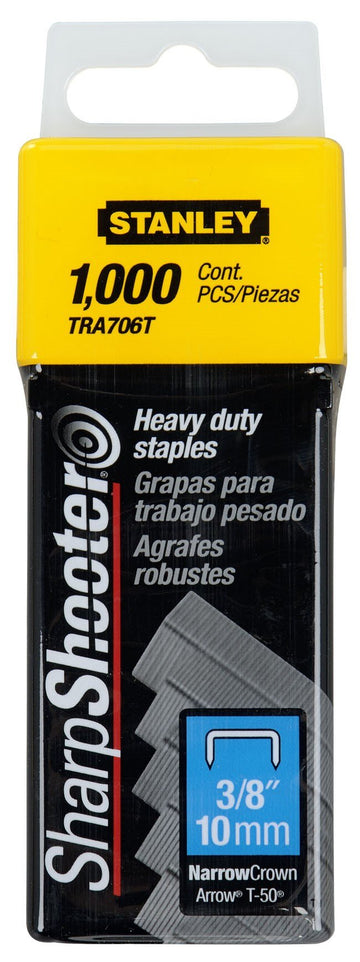 Stanley Hand Tools 3/8" Sharp Shooter Narrow Crown H-D Staples by Bostitch – 3/8", silver or gray, Pack of 1000, Model TRA706T