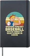 Strong Woman Weekend Forecast Mom Baseball Retro Mama Women Hardcover Journal, Black