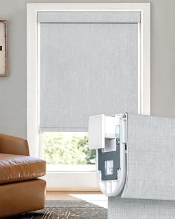 No Drill Blinds for Windows, Blackout Roller Shades with Free-Stop Cordless System, No Tools Needed & Linen-Like Fabric for Bedroom Living Room (Light Grey, 73 1/2" W x 72" H)