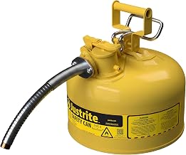 Justrite Type II Diesel Fuel Can, Yellow Galvanized Steel, FM Approved | Flammable Liquid Storage Can with Controlled Pouring, 2.5 Gallon Capacity, 1" Metal Hose, Flame Arrester, OSHA,NFPA Compliant