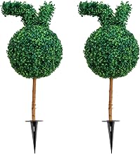 Nearly Natural 2ft. UV Resistant Artificial Easter Bunny Boxwood Topiary with Integrated Ground Stake (Indoor/Outdoor) - Set of 2