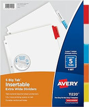 Avery Big Tab Insertable Extra-Wide Dividers, 5-Tab, Color, 1 Set
