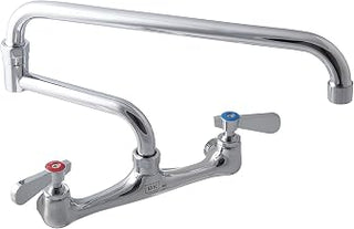 BK Resources WorkForce Standard Duty 8 inch On Center Splash Mount Faucet with 18 Inch Double Jointed Swing Spout