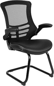 Flash Furniture LeatherSoft Reception Chair, Black | Flip-Up Arms, Sled Base, Mesh Back