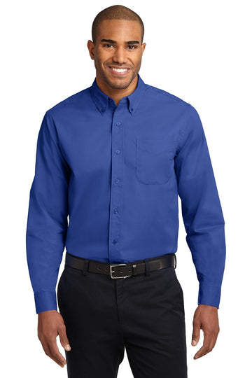 Men's Tall Long Sleeve Easy Care Button-Down Shirt by Port Authority – Steel, Royal/ Classic Navy, Model SNM-342052