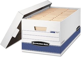 Bankers Box 0070104 STOR/FILE Storage Box, Letter, Locking Lid, White/Blue, 4/Carton