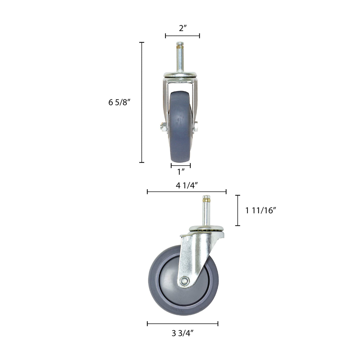 4" rubber wheel caster by Thunder Group – Stainless Steel, Silver, Model PLCB4140