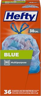Hefty Blue Trash Bags, Blue, 30 Gallon 36 Count (Pack of 6)
