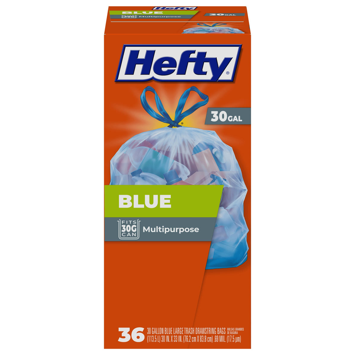 Blue Trash Bags by Hefty – 36 Count (Pack of 6), 107.0 liters, Plastic, Blue, Pack of 6