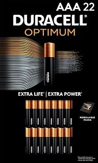 DURACELL Optimum AAA Batteries, 22 Count Pack Triple A Battery with Long-lasting Power, Resealable Package for Storage, All-Purpose Alkaline AAA Battery for Household and Office Devices