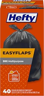 Hefty Easyflaps Multipurpose 30 Gallon Large Trash Bags, Black, 40ct