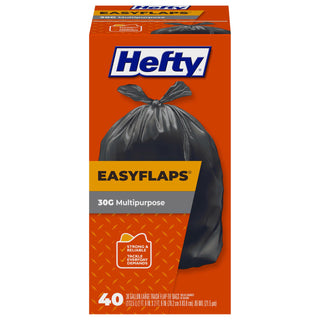 Easyflaps Multipurpose 30 Gallon Large Trash Bags by Hefty – 40 Count (Pack of 1), 30.0 gallons, Plastic, black, Model PCTE27744