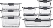 Rubbermaid Brilliance Glass Food Storage Containers, Assorted Sizes, Set of 9, BPA-Free, Leak-Proof, Clear