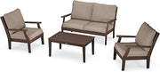 Polywood Braxton 4-Piece Deep Seating Chair Set in Mahogany/Spiced Burlap