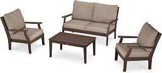 Polywood Braxton 4-Piece Deep Seating Chair Set in Mahogany/Spiced Burlap