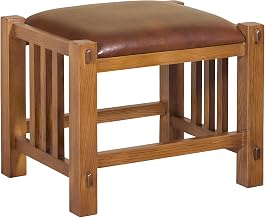 Starlight Canyon Home Solid Wood Bar Stool with Mission Spindle Back, Quarter Sawn Oak Leather-Upholstered Seat for Kitchen Counter, Michael's Cherry