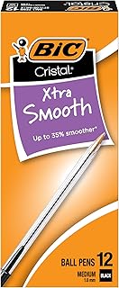 BIC Cristal Xtra Smooth Black Ballpoint Pens, Medium Point, 12-Count Pack
