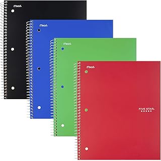 Five Star Spiral Notebooks, 1 Subject, College Ruled Paper, 80 Sheets, 11" x 8-1/2", Assorted Colors, 4 Pack (51178)