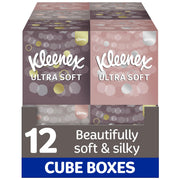 Ultra Soft Facial Tissues - Pack of 12 Cube Tissue Boxes by Kleenex – 1 Count (Pack of 12), Paper, Gold, Pack of 12, Model 3215922