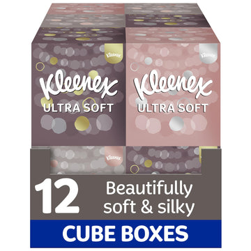 Ultra Soft Facial Tissues - Pack of 12 Cube Tissue Boxes by Kleenex – 1 Count (Pack of 12), Paper, Gold, Pack of 12, Model 3215922