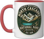 North Cascades National Park Washington Retro Badge Design Ceramic Mug, Red/White, 11oz